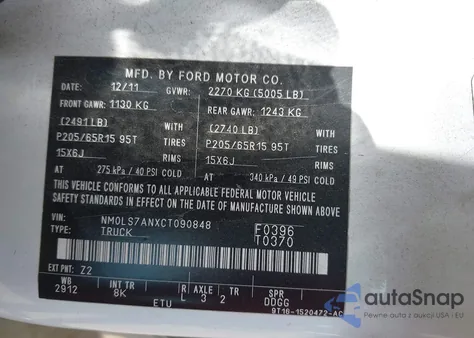 2012 Ford Transit Connect Xl z USA, uszkodzony, nr VIN NM0LS7ANXCT090848